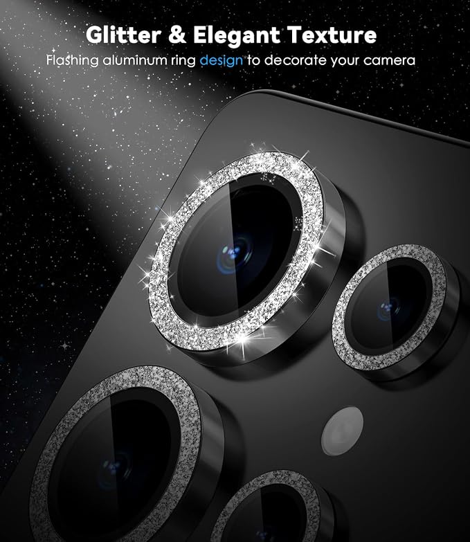CloudValley for Samsung Galaxy S25 Ultra Camera Lens Protector Bling | 9H Tempered Glass + Aluminum Alloy Lens Protective [Glitter Decoration] Ultra-HD Tempered Glass Cover,Glitter Titanium Black - Image 3