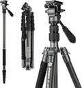 Fotopro 59" Carbon Fiber Travel Tripod, Compact Video Tripods with Fluid Head, Detachable Monopod with Quick Release Plate and Bag, Camera Tripod Load up to 8KG/17.63lbs by Fotopro