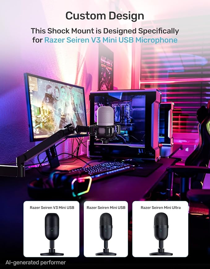 Custom Built for Razer Seiren Shock Mount, Elastic Suspension, Adapter | Anti-Vibration Elastic Suspension, Holder Clip & Screw Adapter. For Razer Seiren V3 Mini USB V2 Microphone, Ideal for Podcast - Image 3
