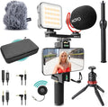 Movo iVlogger-PRO Vlogging Kit for iPhone/Android - YouTube Starter Kit for Content Creators - Accessories: Phone Tripod, Phone Mount, RGB Light and VXR10 Shotgun Mic by Movo