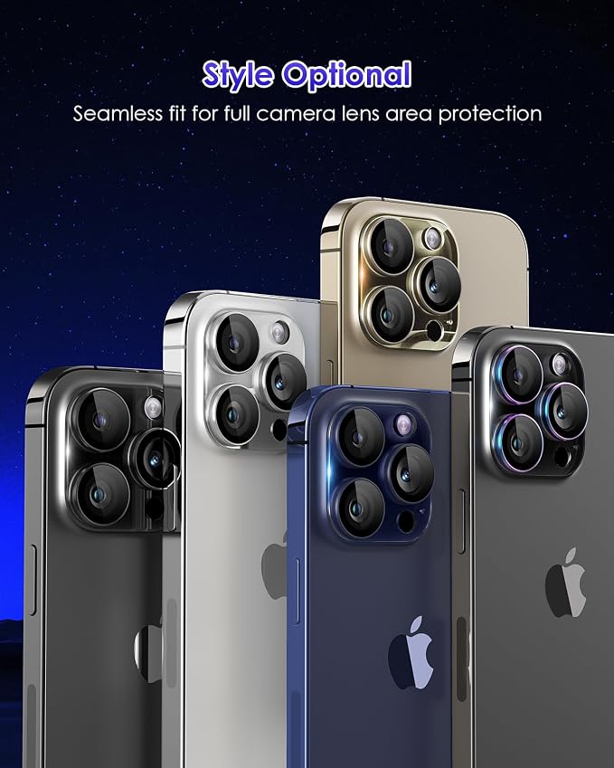 Compatible for iPhone 15 Pro/iPhone 15 Pro Max Camera Lens Protector, Clear Acrylic Plus Aluminium Alloy Ring 9H Tempered Glass Screen Camera Cover, Black+Black - Image 7