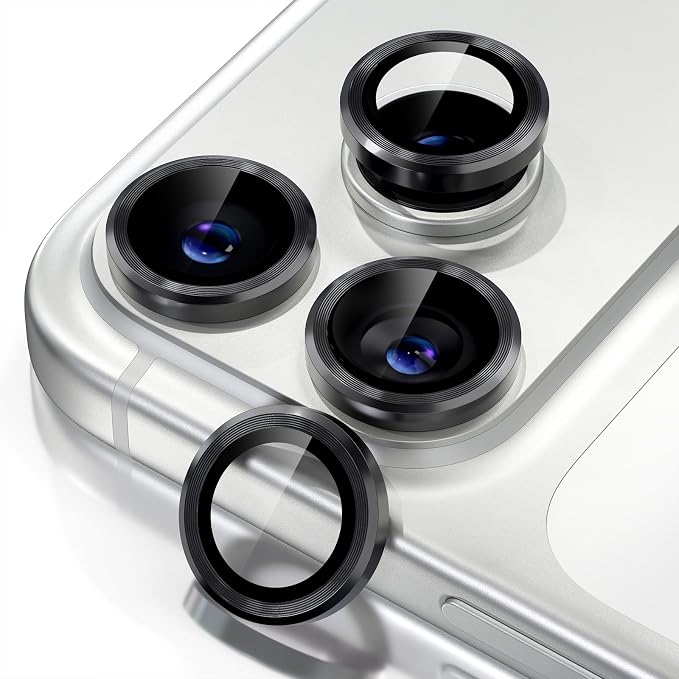 Misea Compatible for iPhone 17 Pro/iPhone 17 Pro Max Camera Lens Protector | 9H Tempered Glass Ultra HD Bling Camera Screen Protector Cover Metal Individual Ring Decoration Accessories, Black by Misea