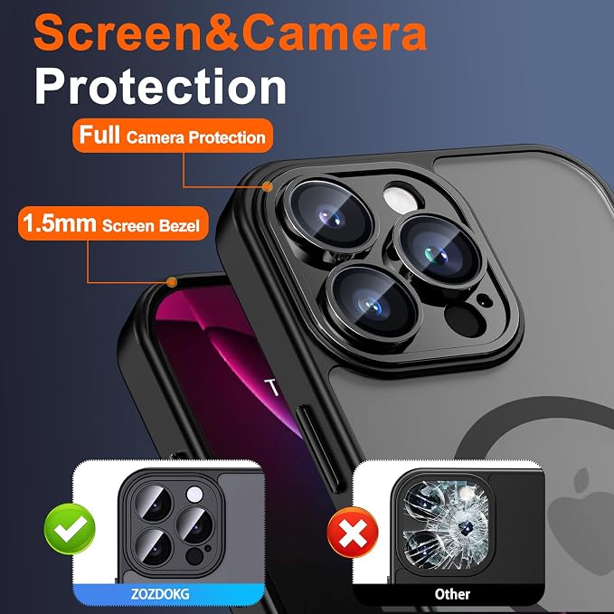 for iPhone 15 Pro Case with Privacy Screen Protector, Black | Full Camera Protection, Translucent Matte Magnetic, Compatible with MagSafe, Shockproof Phone Cover, Slim Fit - Image 6