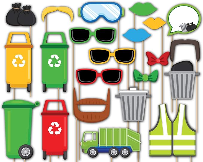Garbage Truck Photo Booth Props Kit - 20 Pack Party Camera Props Fully Assembled by BirthdayGalore