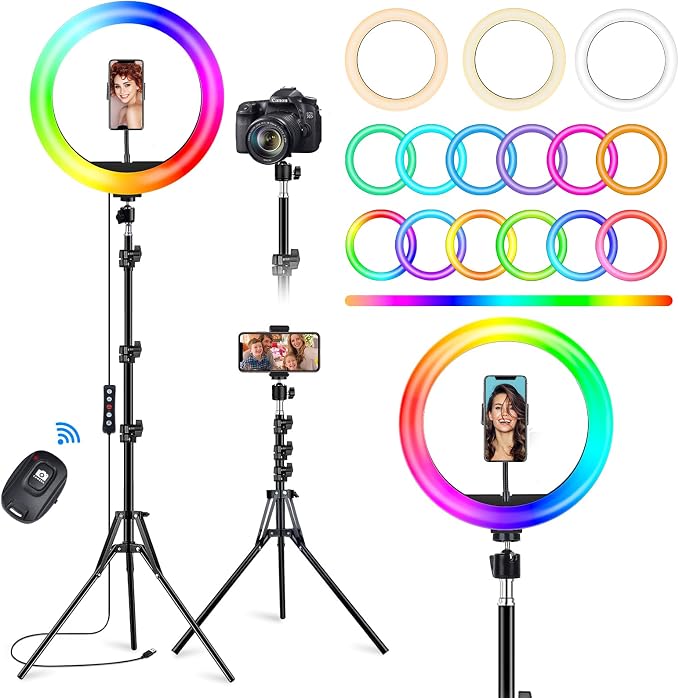 STALLY 10.2" Ring Light with Stand for for iPhone/TikTok, 75" Tall Tripod | Ring Light with Phone Holder,Wireless Remote,12 Dimming Levels,96 Color Modes, Selfie Light for Makeup,Live Stream,YouTube by STALLY