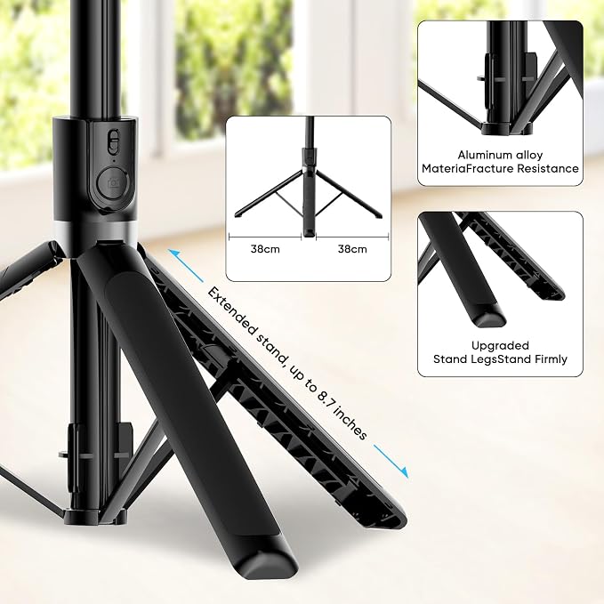 71-Inch Extendable Phone Tripod and Selfie Stick with Wireless Remote, 360° Rotating Holder, Portable Travel Tripod Stand for iPhone, Android and Action Cameras - Image 5