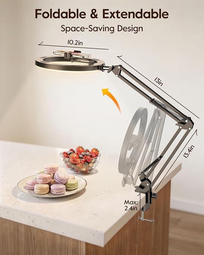 Upgrade Ring Light with Stand, Overhead Phone Mount for Desk, 10” Selfie Light with Stand Tripod for iPhone, Light with Phone Holder for Video Recording,Zoom Meeting,Live Streaming Tiktok,YouTube - Image 9