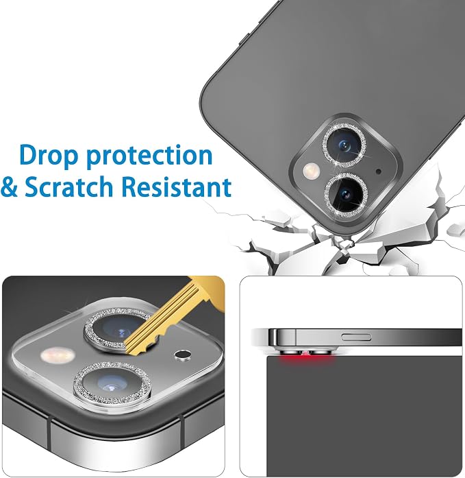 Dengduoduo 3 Pack Tempered Glass Camera Lens Protector for iPhone 15 6.1" & for iPhone 15 Plus 6.7", Bling Glitter, Ultra HD, 9H Hardness, Anti-Scratch, Case Friendly, Easy to Install - Image 5