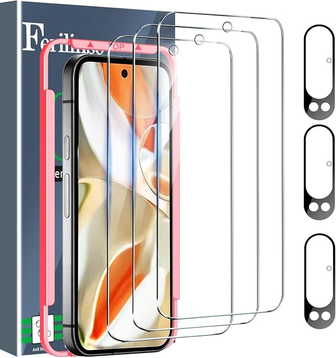 Ferilinso Screen Protector for Google Pixel 9 Pro, Tempered Glass Back | 3 Pack, 9H+ Hardness, Military-Grade Shatterproof, Case Friendly, Easy Installation Bubble Free, with Camera Lens Protector by Ferilinso