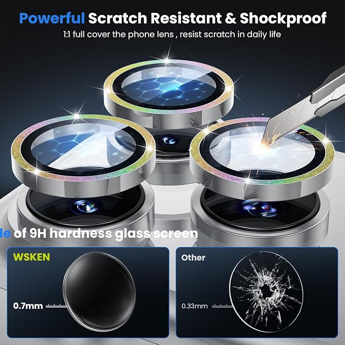 WSKEN for iPhone 17 Pro/iPhone 17 Pro Max Camera Lens Protector | Original Shooting Mode, Individual Metal Cover Film, Shatterproof HD Tempered Glass Camera Screen Protector, Glitter Color - Image 3