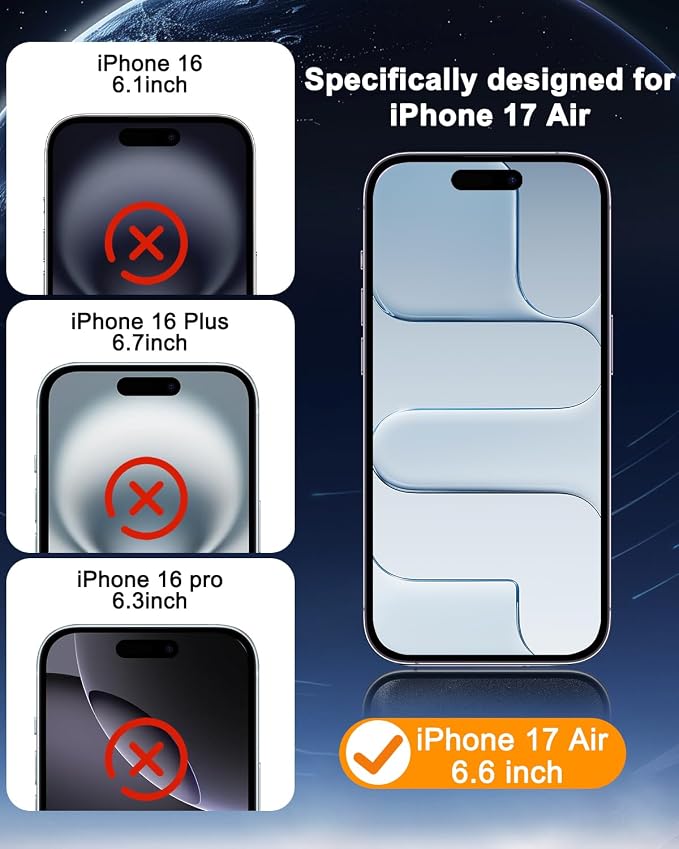 SIBEITU 3+3 Pack Screen Protector for iPhone 17 Air 6.6 Inch Tempered Glass | 3 Pack Screen + 3 Pack Camera Lens Protector with Installation Frame, HD Clear, 9H Hardness, Scratch Resistant, Case Friendly - Image 2