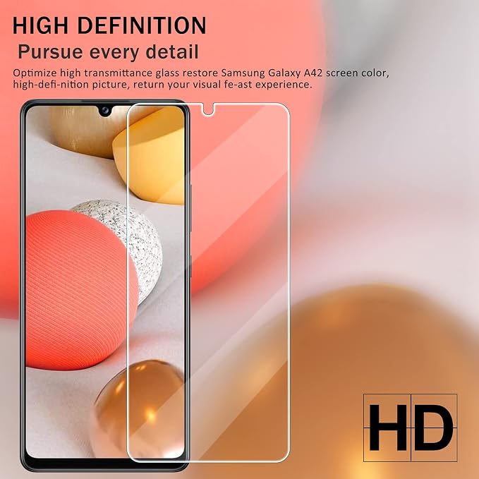 YEBF Samsung Galaxy A42 5G Screen Protector, 2 Pack, HD Clear Tempered Glass, 9H Hardness, Anti-Glare, Bubble-Free, Includes Camera Lens Protectors - Image 5