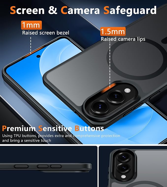 FNTCASE for Samsung Galaxy S25 Edge Case, Fit for Magsafe, Screen Protector | Translucent Matte Magnetic Back, 14FT Military Grade Drop Protection, Slim Shockproof Protective Phone Cover, Black - Image 5
