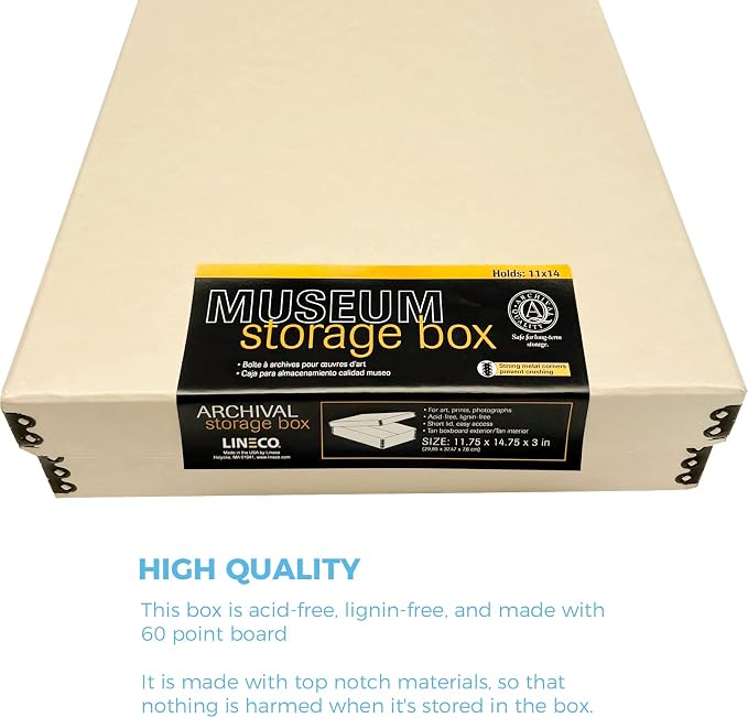 Lineco Museum Archival Storage Box, Drop Front, 11.75x14.75x3 in, Tan | Acid-Free with Metal Edge, Preserves Picture Longevity, Organize Photos, Newspapers, Prints, Documents, Crafts, DIY - Image 5