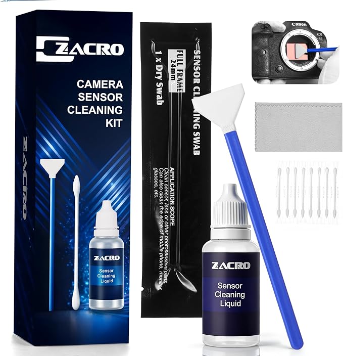 Zacro 24mm Full Frame Sensor Cleaning Swab*8 + 20ml Sensor Cleaner for DSLR SLR Digital Camera CMOS Sensor Cleaning, Compatible with Nikon Sony Canon (Add: 8*Cotton Swabs + 1*Cleaning Cloth) by ZACRO