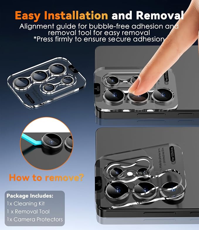 CloudValley for Samsung Galaxy S25 Ultra Camera Lens Protector | 9H Tempered Glass + Aluminum Alloy Individual Lens Protective, [1 Second Installaion] Ultra-HD Glass Cover,Titanium Black - Image 7