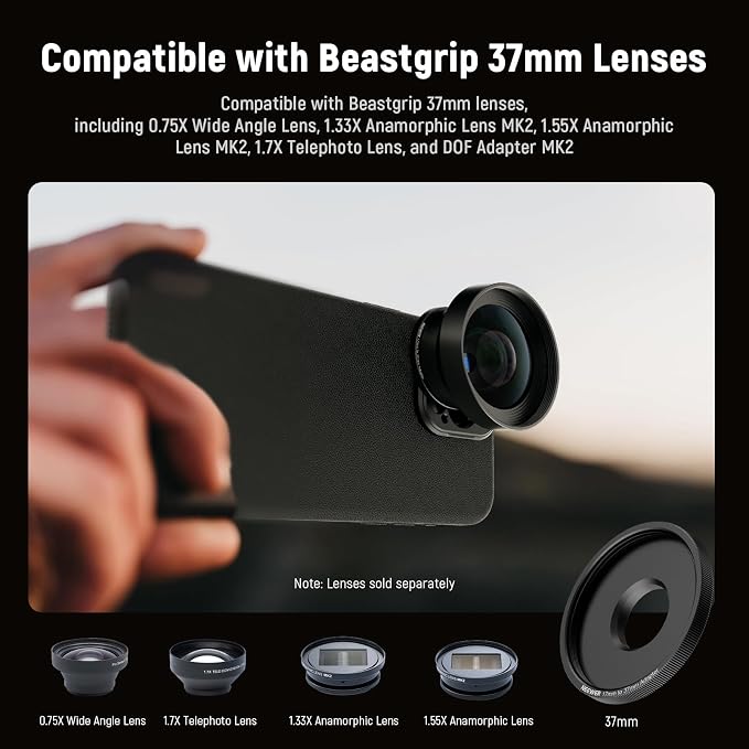 NEEWER 17mm to 37mm Lens Filter Adapter Ring, Compatible with Beastgrip 37mm Lenses Phone Cage Rig Stabilizer for iPhone 16 15 Pro Max Plus S24 Ultra for Video Recording, PA061 - Image 3