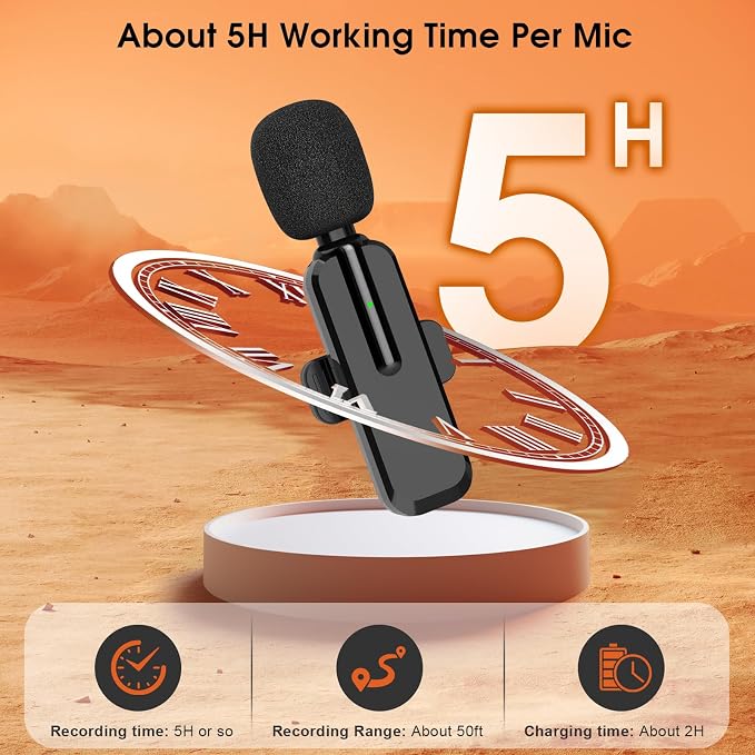 MAYBESTA Wireless Lavalier Microphone for iPhone, iPad, Android - Bluetooth Lapel Phone Mic for Video Recording - Mini Clip on Microphones for YouTube Podcast Interview(2-in-1 Port) - Image 8