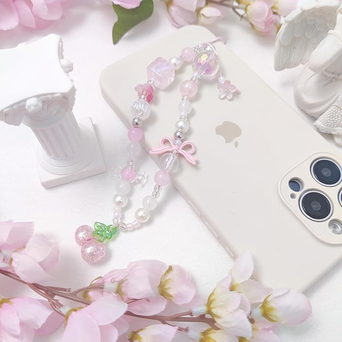 cioatu Phone Charms Cute Cherry Butterfly Cell Phone Lanyard Strap Wrist Strap for Bag Airpods Camera Pendants Decor - Image 3
