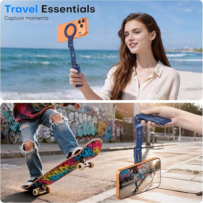 OMOTON TP03 [Ultra-Slim] 360° Rotating for MagSafe Tripod with Hook, Blue | Magnetic Phone Tripod for iPhone 17/16 Pro Max Air, Fold Cell Phone Stand with 1/4" Screw, Fits Vlog, Travel, Gym, Women Men - Image 6