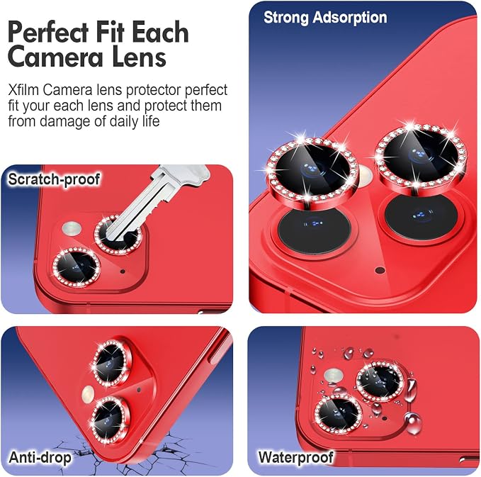 for iPhone 14/14 Plus Camera Lens Protector Bling Diamond, Red | Individual Metal, 9H Hardness, Scratch Resistant, Shockproof, Drop Protection, Case Friendly, Stylish Accessories - Image 3