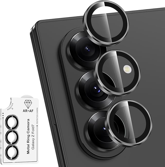 for Samsung Galaxy Z Fold 7 Camera Lens Protector, Individual Metal Ring Tempered Glass Lens Cover, [Strong Adsorption] Scratch Resistant Ultra-Thin HD Clear Lens Cover, 1 Set-Black Ring by Btscase
