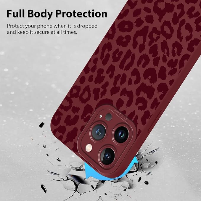 Cute Burgundy Cheetah Print Phone Case for iPhone 13 Pro 6.1" | Aesthetic Leopard Pattern Design Cover Full Camera Lens Protective Shockproof Soft Slim TPU Funda for Women Girls - Image 3