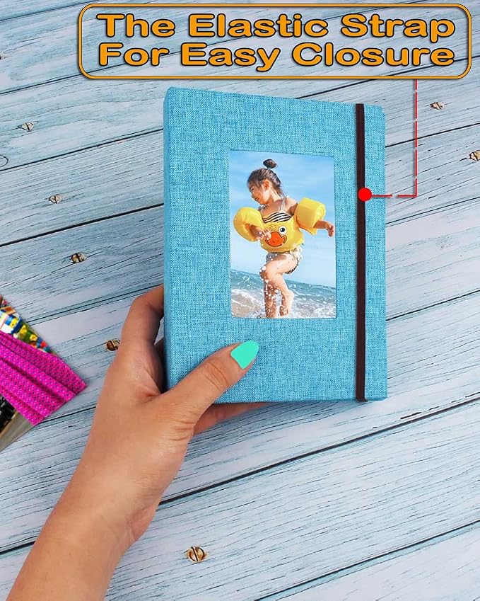 GPIRAL Small Photo Album 5x7 – 2 Pack, Each 26 Clear Pages Hold 52 Pictures. Album for 5x7 Photos, Artwork, Drawings, Linen Cover with Front Window, Blue Fabric - Image 2