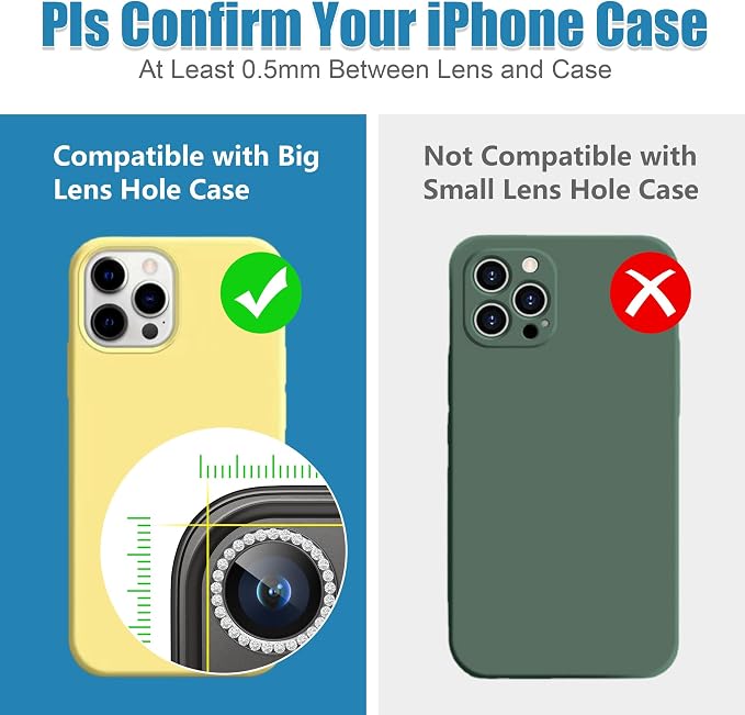 AGVEE 3+3 6 Pack for iPhone 15 Pro & Max Camera Lens Protector Cover | Individual Bling Diamond & Bling Glitter Sparkle Cute Gem Metal Ring, 9H Tempered HD Glass - Image 3