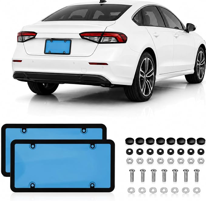 License Plate Camera Blocker, Transparent License Plate Cover Paired with A Silicone Licenses Plates Frame, Easy to Install, Suitable for Front and Rear Licenses Plates (Blue-B) by Unknown