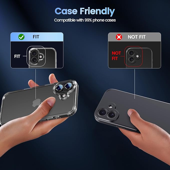 CACOE Metal Camera Lens Protector for iPhone 16/16 Plus/17 Cover | Tempered Glass Cover, Anti-Scratch, Drop-Proof, Strong Adhesion, Camera Screen Cover Accessories, Black - Image 6