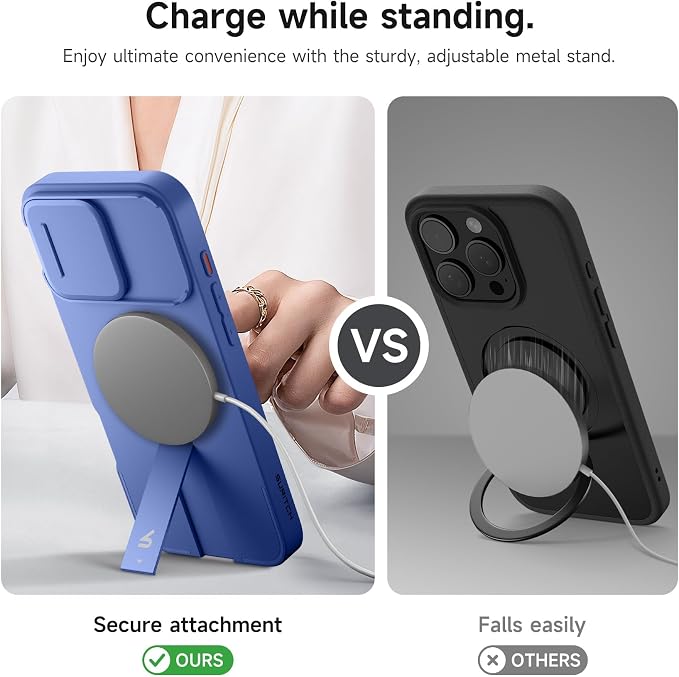 SURITCH for iPhone 16 Pro Max Case with Magnetic Camera Slide Cover and Adjustable Kickstand, Compatible with MagSafe, Shockproof Bumper Case Slim Protective Cover 6.9 Inch, Starlight Blue - Image 5
