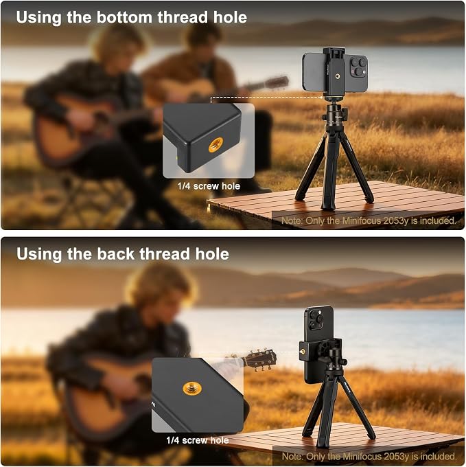 MINIFOCUS Phone Tripod Mount with Cold Shoe for iPhone and Other Phone, Universal Adjustable Smartphone Holder with 1/4'' Screw Hole Used for Microphone LED Video Light Monopod Selfie Stick Tripod - Image 2
