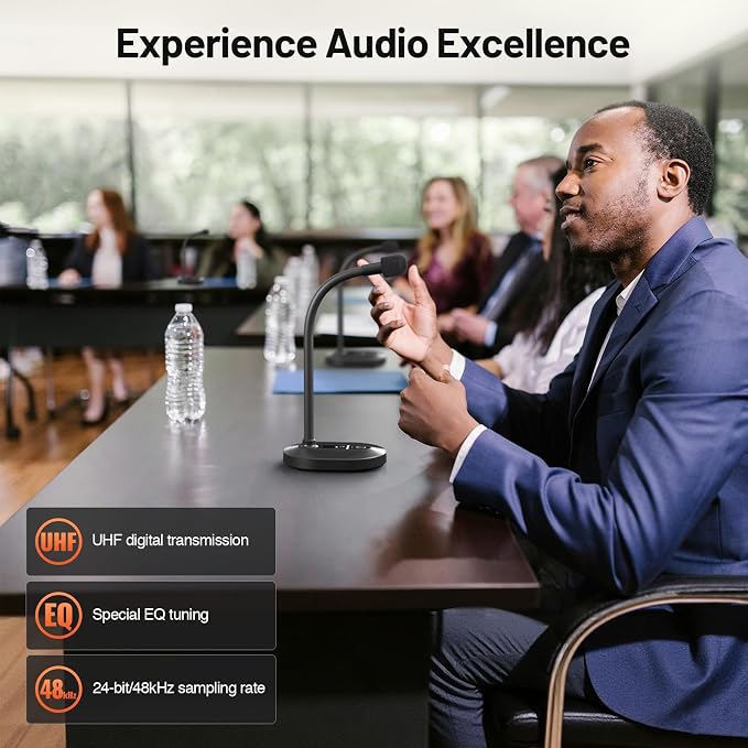 MELONARE 4-Channel Wireless Conference Microphone System MWM-41-4G | 4 gooseneck mics, 4 x 10 frequencies, 200 ft range, UHF cordless setup for lecture, church, conference and public speaking - Image 2