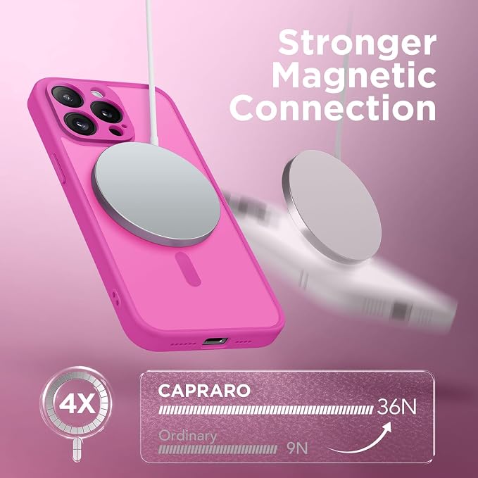 CAPRARO for iPhone 13 Pro Max Case, Compatible with MagSafe | Upgraded [Full Camera Protection] Shockproof Protective Slim Translucent Matte Magnetic Phone Case 6.7'', Shocking Pink - Image 4