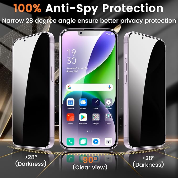 Lesakit 3+3 Pack Privacy Screen Protector for iPhone 14 Plus 6.7-Inch with 3 Pack Camera Lens Protector, Anti Spy Tempered Glass Film 9H Hardness Bubble Free Case Friendly - Image 3