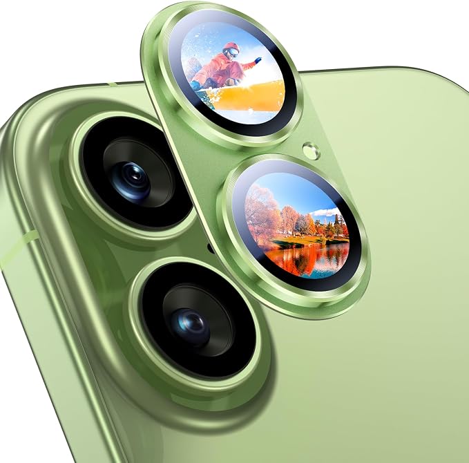 Uyiton for iPhone 17 Camera Lens Protector, Metal Frame Glass Cover | Not Easy to Break, Strong Adsorption, Case-Friendly, Metal 9H Sapphire Glass Rear Camera Screen Cover, Sage by Uyiton