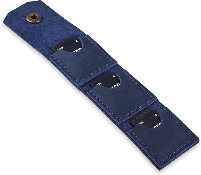 Leather SD Card Holder Keychain, SD Card Case Key Fob, Micro SD Card Holder Organizer, SD Card Storage Case, Memory Card Case Cover, Travel Memory Card Case (Blue) - Image 2