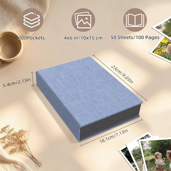 Popotop Photo Album 4x6 200 Pockets for Wedding Gifts,Linen Hardcover Picture Albums for Family Anniversary Baby Vacation Pictures - Image 3