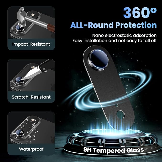 Uyiton for iPhone Air Camera Lens Protector, Metal Frame Glass Cover | Not Easy to Break, Strong Adsorption, Case-Friendly, Metal 9H Sapphire Glass Rear Camera Screen Cover, Space Black - Image 2