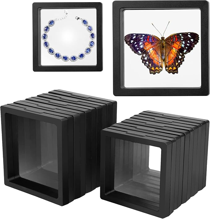 Linkstyle 10PCS 3D Floating Frame Display Stand, Transparent PE Floating Display Case, Challenge Coins Specimen Medallions Jewelry Storage Box Suspension Frame by Linkstyle