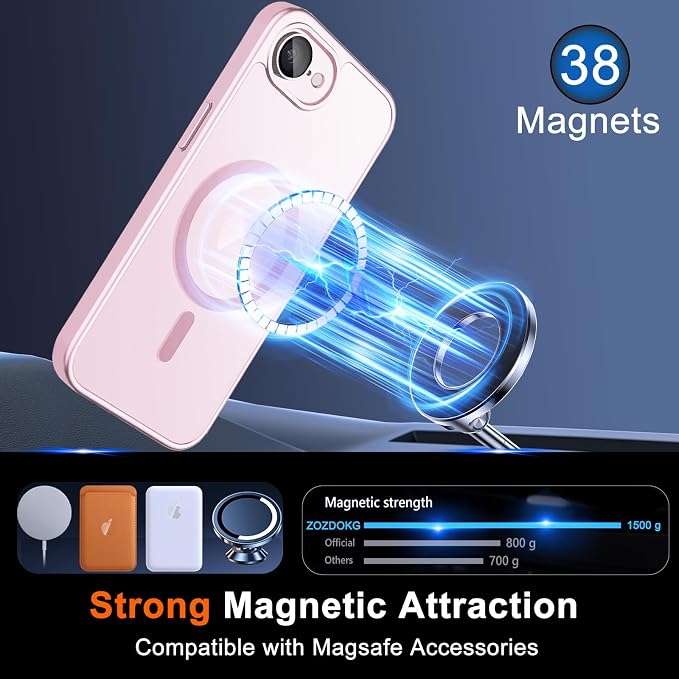 Magnetic for iPhone 17e Case & iPhone 16e Case, Pink | Full Camera Protection, with Privacy Screen Protector, Compatible with MagSafe, Matte Shockproof Cover for 17 e / 16 e - Image 3