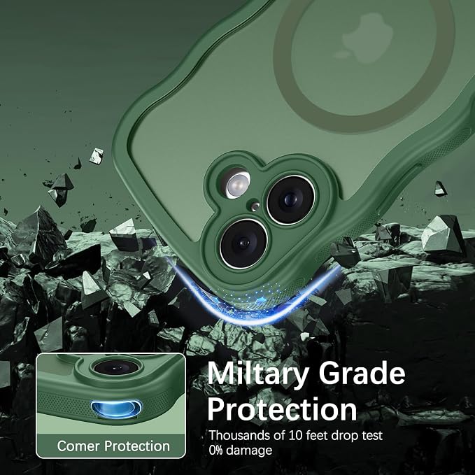 BENTOBEN Magnetic for iPhone 17 Case, Cute Wavy Full Camera Protection [Compatible with MagSafe] Translucent Matte Anti-Slip Bumper Women Girls Boys Protective Cover for 17 6.3", Deep Green - Image 2