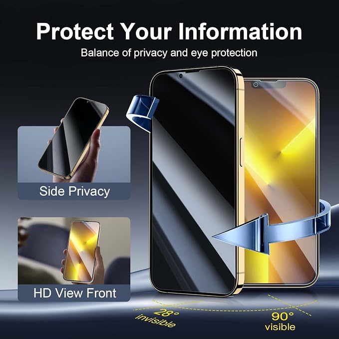 NEW'C 3x Privacy for iPhone 13 Pro Max Screen Protector (6.7 inches)+ 3x Camera Lens Protector, Sensor Protection, Tempered Glass Film +Dust Plug - Enhanced Privacy Angle of 28 Degrees - Image 3