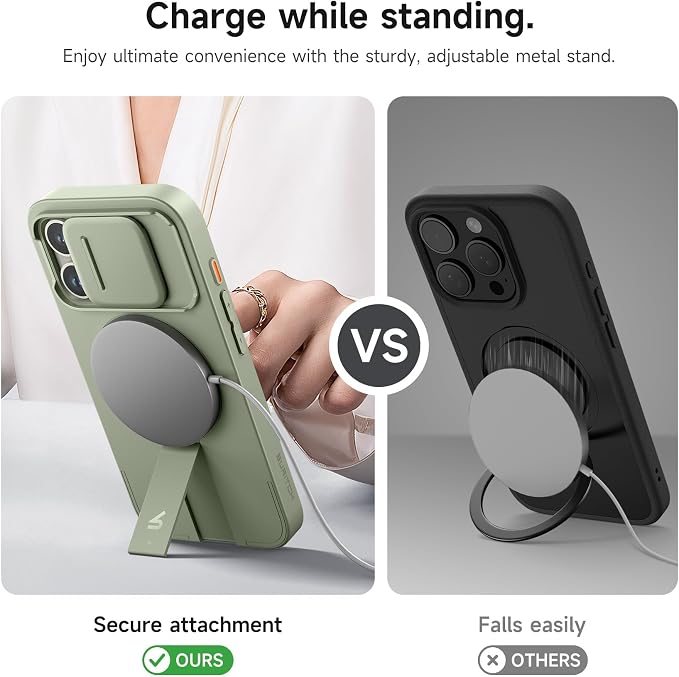 SURITCH for iPhone 15 Pro Case with Magnetic Camera Slide Cover and Adjustable Kickstand, Compatible with MagSafe, Shockproof Bumper Case Slim Protective Cover 6.1 Inch, Green - Image 5
