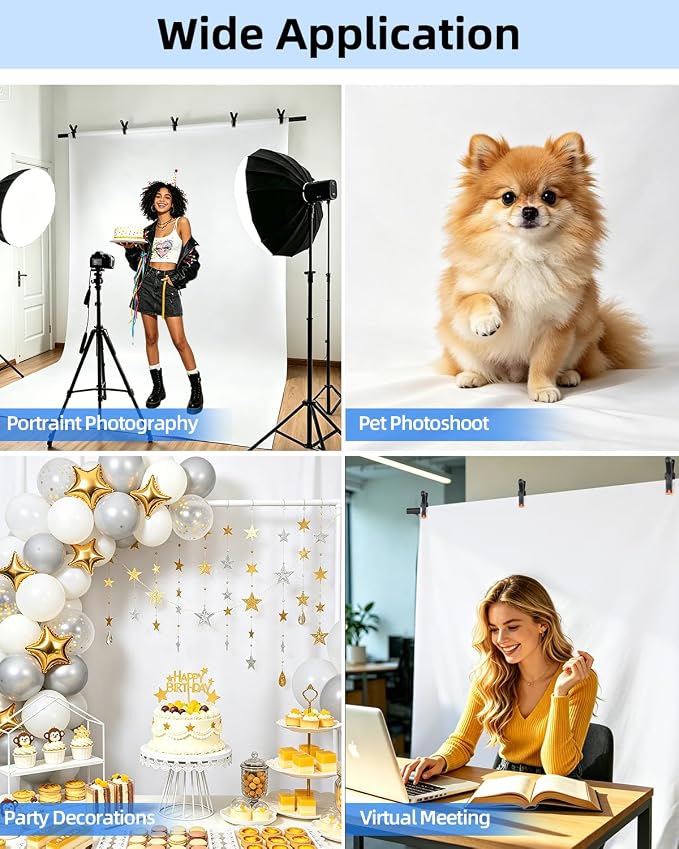 Hemmotop White Backdrop with Stand, 8x7.5ft Photography Background Kit | Sturdy Threaded Connection Stand, Draped Polyester Fabric, Perfect for Photoshoot Wedding Birthday Party Projector Screen - Image 5