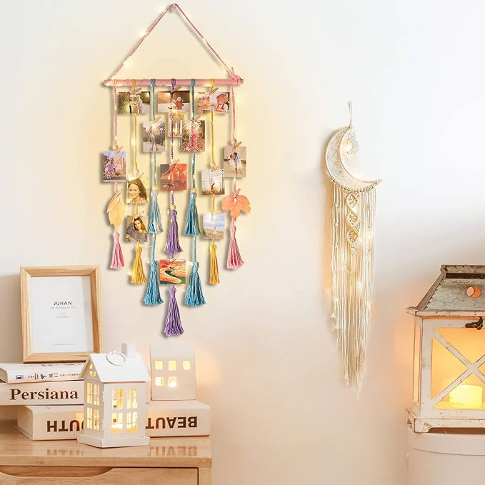 Homecor Gifts for Teenage Girls, Hanging Photo Display & Moon Dream Catchers, Christmas Teen Girls Gifts Ideas Ages 10 11 12 13 14 Years Old, Macrame Wall Decor Boho Bedroom Dorm Aesthetic Room Decor by HOMECOR