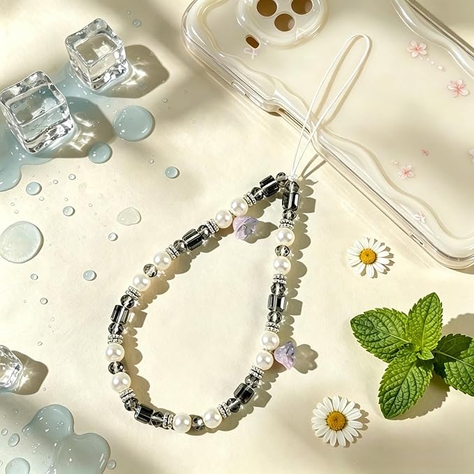Phone Charm Beaded Camera Wrist Strap Cute Chain Lanyard Wristlet | Camera Wristlet Crystal Pearl Camera Charm Strap Girly Phone Charms Strap Bag Purse Charms for Women - Image 4
