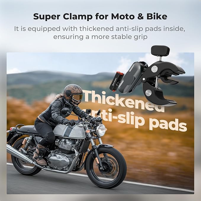 K&F CONCEPT Super Clamp Camera Mount Bike/Motorcycle | 360° Dual Ball Head Handlebar Tube Mount Quick Release Compatible with Action 5 Pro/4/3, MS101 - Image 2