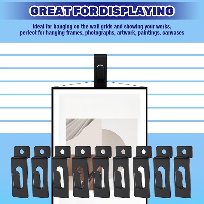 30Pcs Slatwall Utility Notch Hooks, Slat Wall Picture Display Hooks Hanger Panel Shelf Pegboard Slatwall Accessories for Photo Frame Painting Arts Hanging Home Office (Black) - Image 5